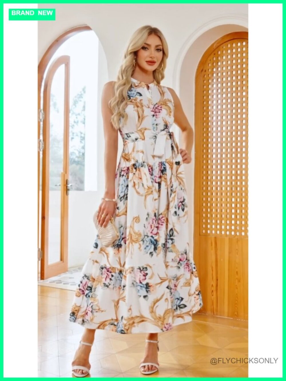 Sleeveless Floral Maxi Dress V-Neck Hidden Button Pockets Casual Vacation - Picture 5 of 6
